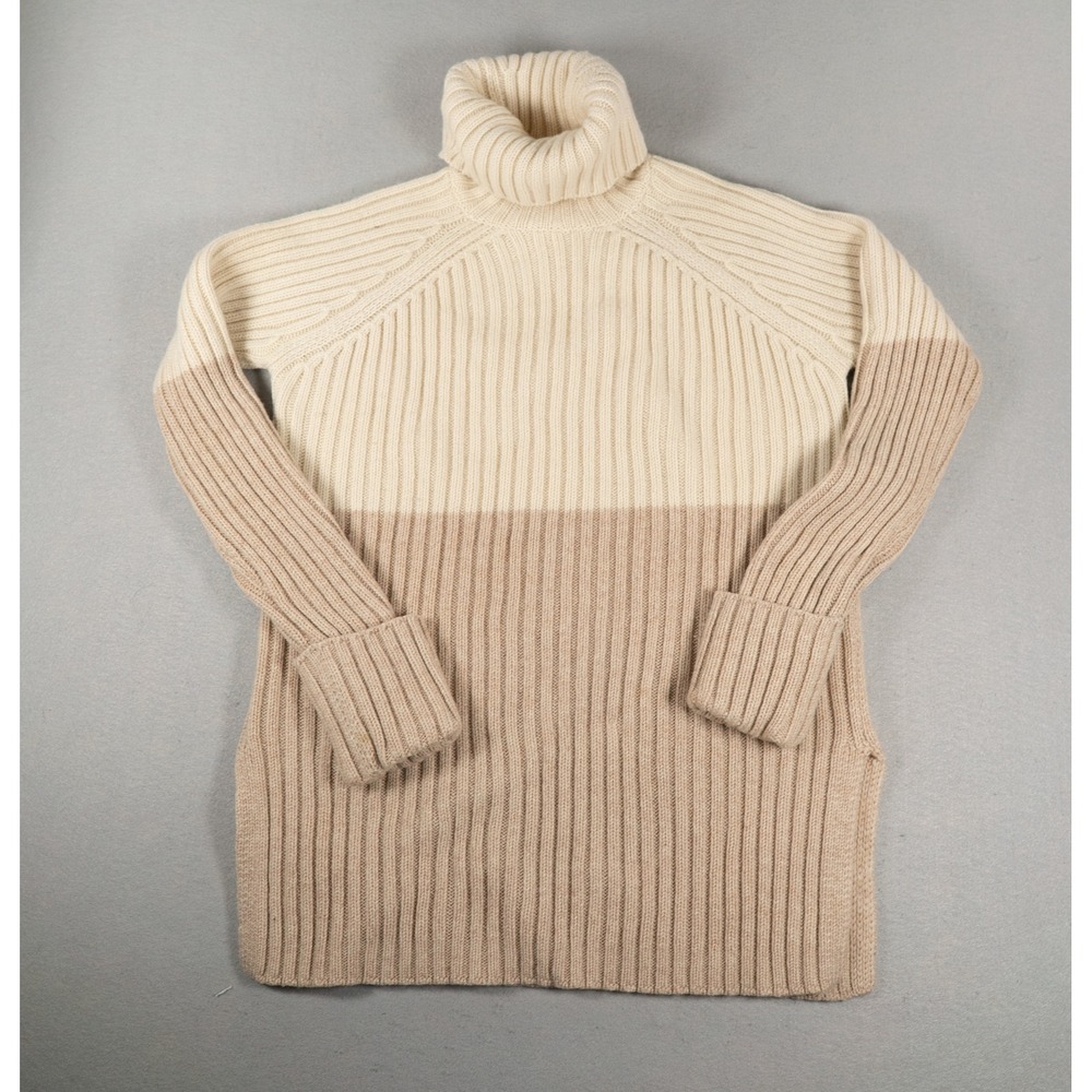 Intermix Womens Turtleneck Sweater M Colorblock Ribbed Wool Cashmere Tunic Tan